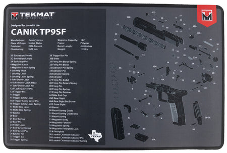 TekMat Canik TP9SF Parts Diagram Cleaning Mat Black/Gray Rubber 11"x17"