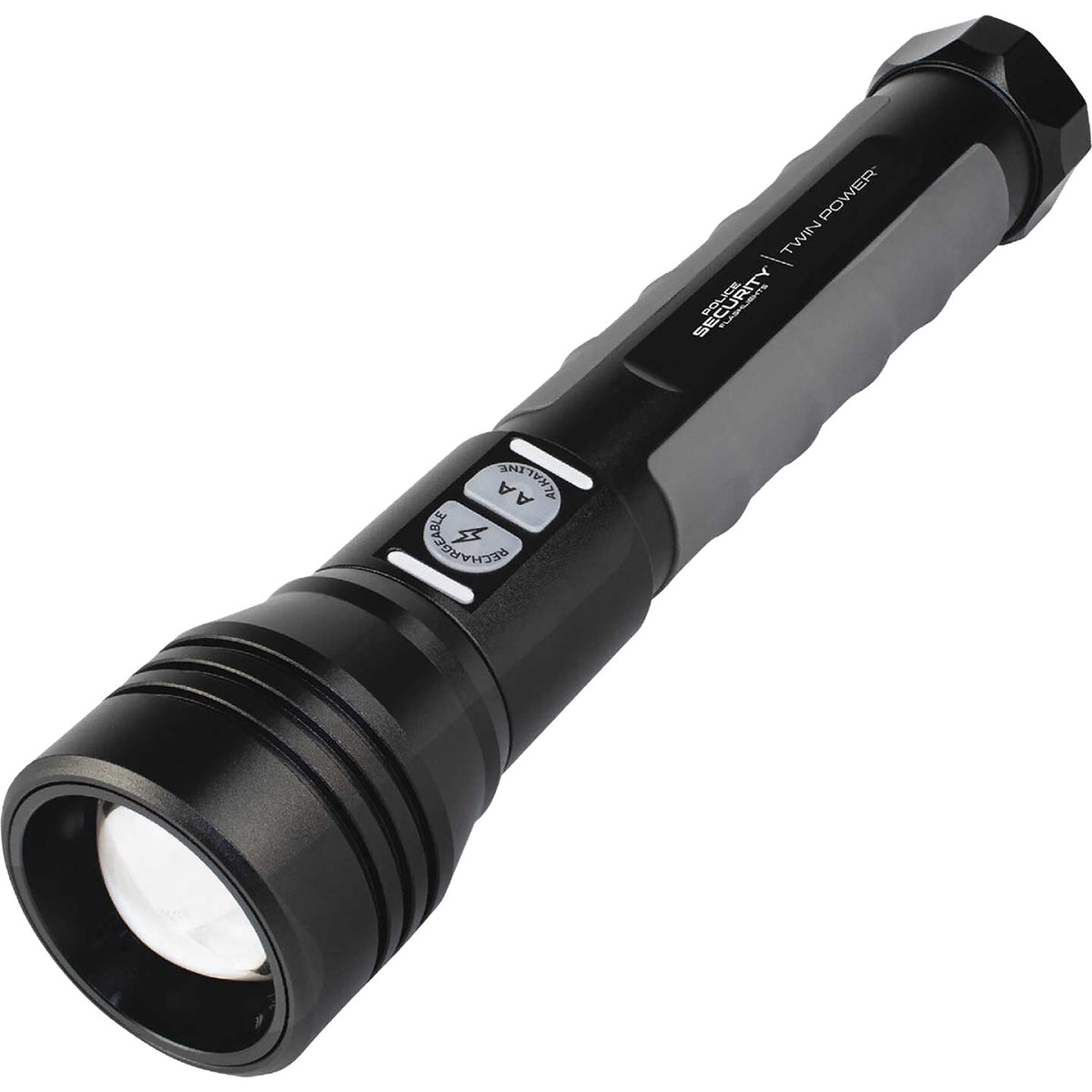 Lb Marketing 97715 Twin Power Black 600/2000 Lumens White LED Dual Power Rechargeable Flashlight