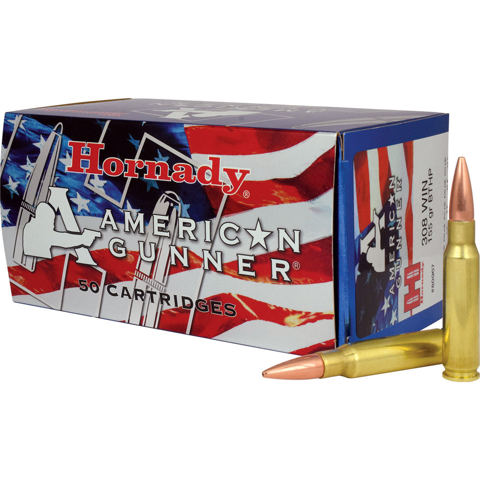 Hornady 80967 American Gunner BTHP Hollow Point Boat Tail HPBT 155 Grain .308 Win / 7.62x51mm