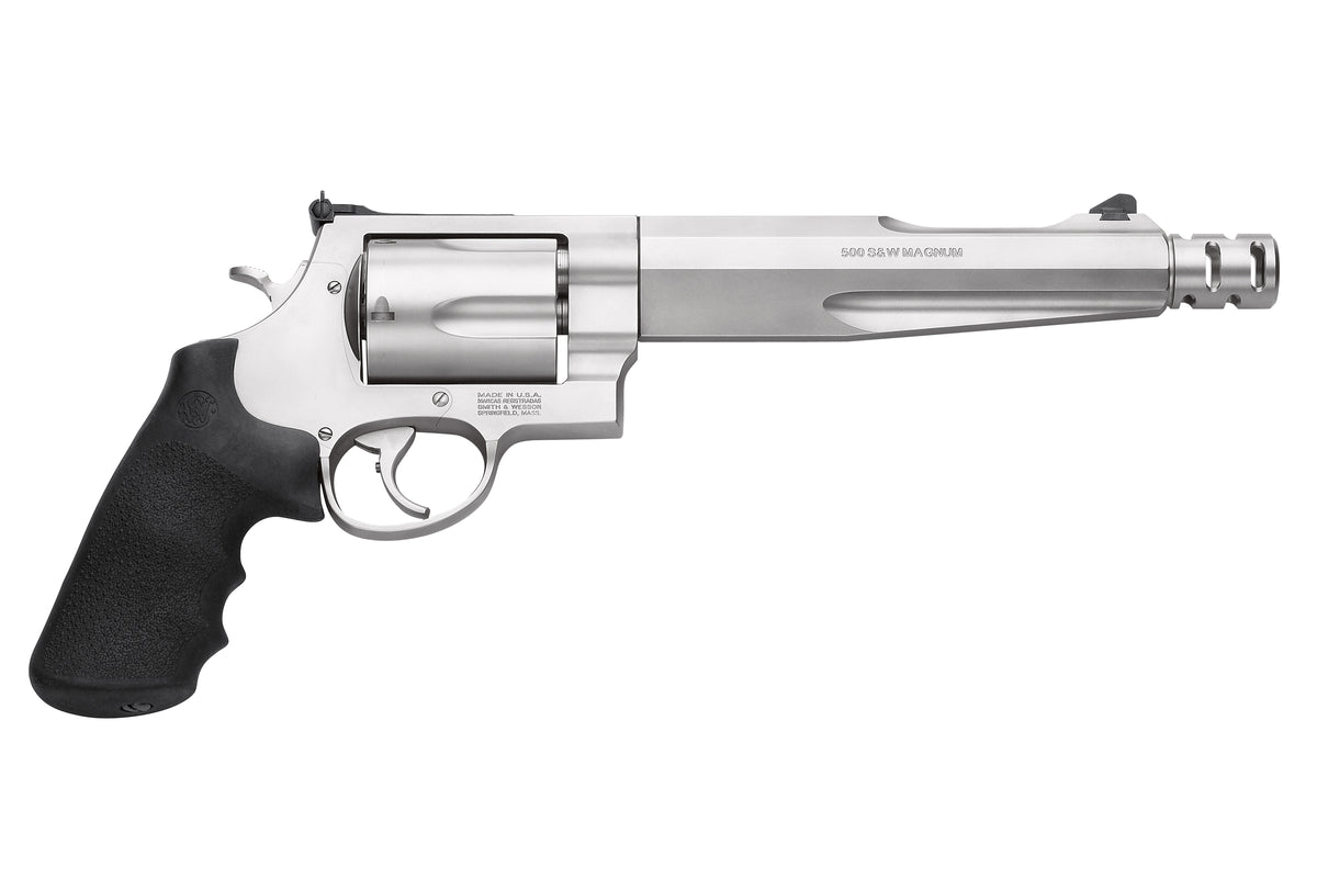 Smith & Wesson 170299 Model 500 Performance Center 500 S&W Mag Stainless Steel 7.50" Barrel With Muzzle Brake & 5rd Cylinder, Matte Stainless Steel X-Frame, Chromed Hammer & Trigger With Stop