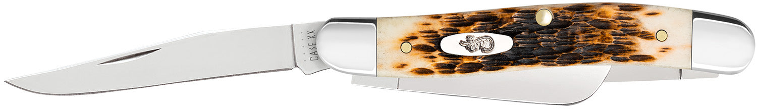Case 00042 Medium Stockman Folding Knife 2.57"/1.88"/1.71", Tru-Sharp SS Clip/Sheepsfoot/Spey Blades, Peach Seed Jigged Amber Bone Handle