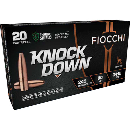 Fiocchi 243CHA Knock Down Enviro Shield Hollow Point HP 80 Grain .243 Winchester