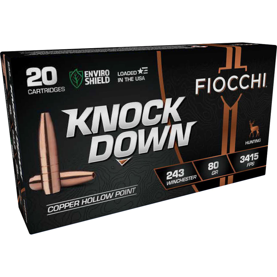 Fiocchi 243CHA Knock Down Enviro Shield Hollow Point HP 80 Grain .243 Winchester