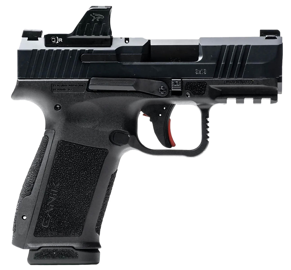 Canik HG7882VN Mete MC9L w/Optic 17+1 9mm Luger Black Sub-Compact Frame 3.18" Steel Barrel Black, Nitride Serrated Steel Slide, Black Polymer Frame w/Picatinny Rail, MeCanik MO1 Red Dot