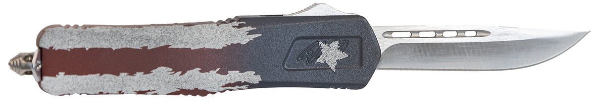 Great Lakes Firearms GLFA Medium OTF Knife 3.50" Plain Steel Blade with American Flag Cerakote Aluminum Handle