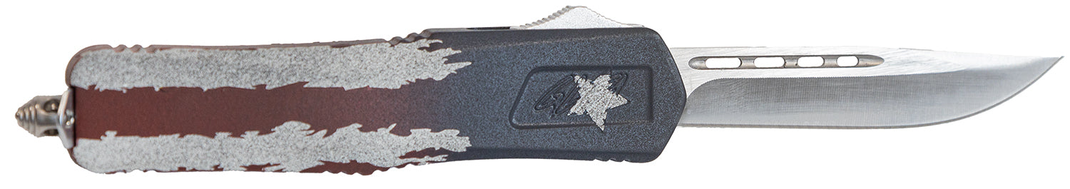 Great Lakes Firearms GLFA Medium OTF Knife 3.50" Plain Steel Blade with American Flag Cerakote Aluminum Handle