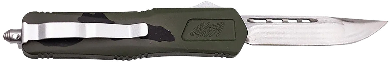 Great Lakes Firearms GLFA Medium OTF Knife 3.50" Plain Steel Blade with Pursuit Green Camo Aluminum Handle