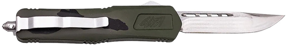 Great Lakes Firearms GLFA Medium OTF Knife 3.50" Plain Steel Blade with Pursuit Green Camo Aluminum Handle