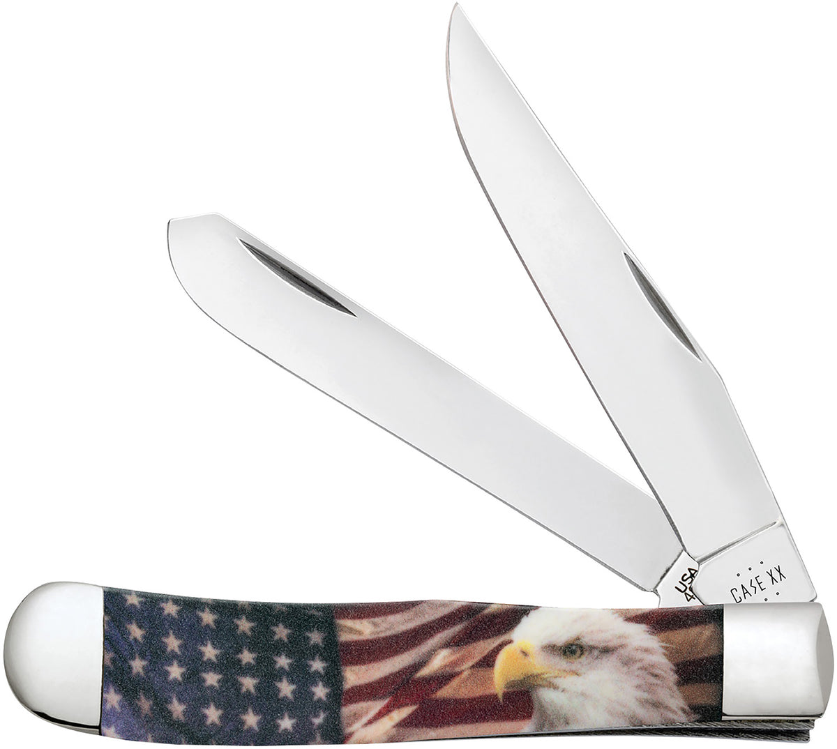 Case 10647 Patriot Trapper Folding Knife 3.24"/3.27", Mirror Polished Tru-Sharp SS Clip/Spey Blades, Red/White/Blue Smooth Synthetic Handle