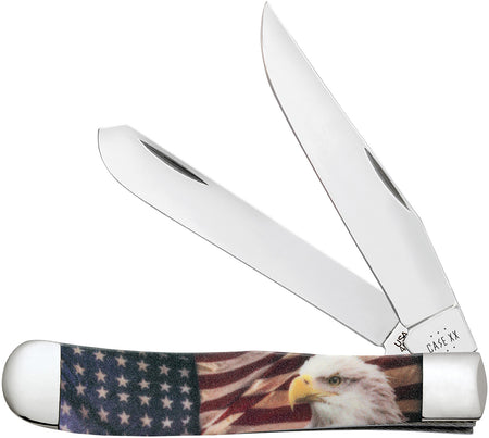 Case 10647 Patriot Trapper Folding Knife 3.24"/3.27", Mirror Polished Tru-Sharp SS Clip/Spey Blades, Red/White/Blue Smooth Synthetic Handle