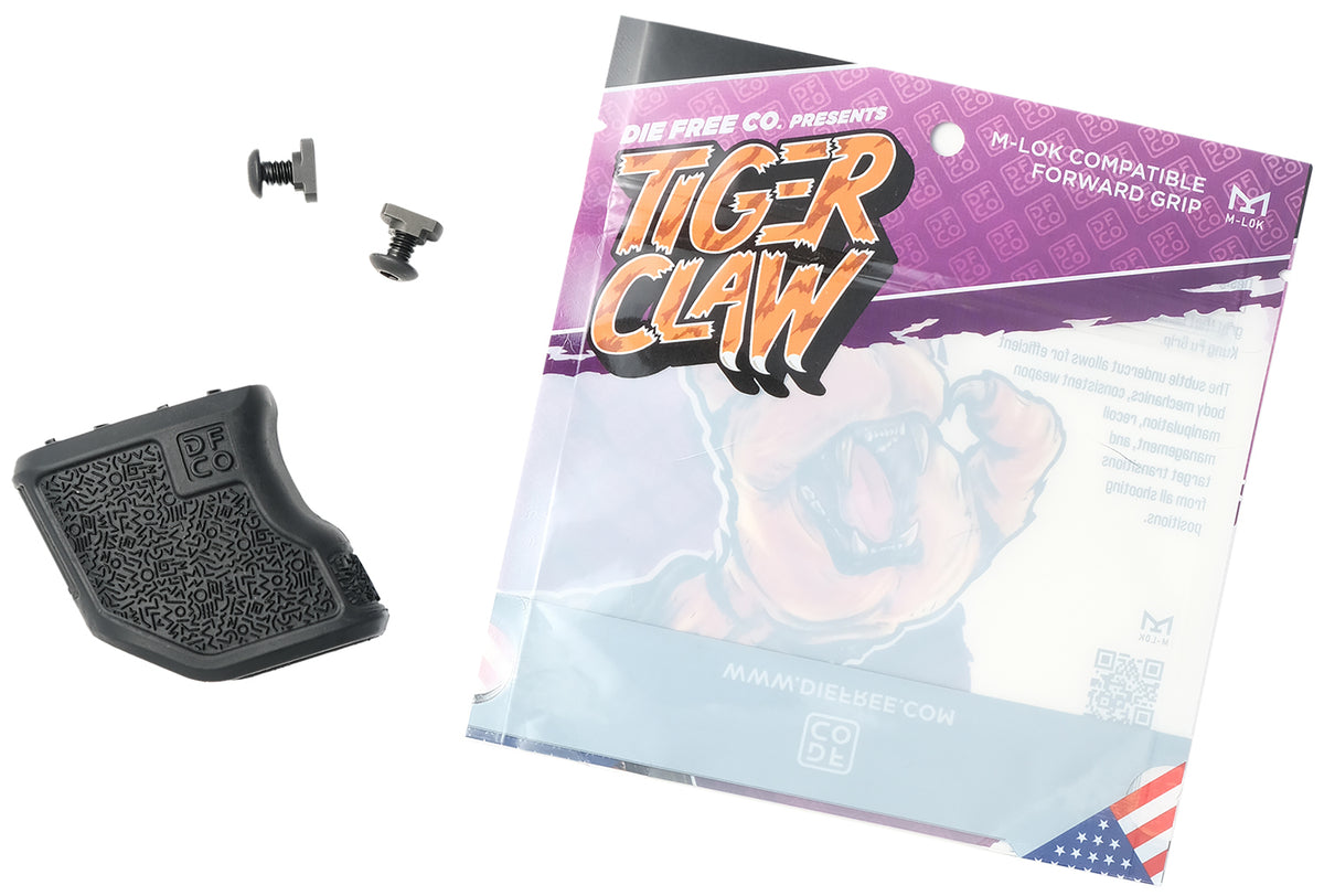 Die Free Co TCMLOKBLK Tiger Claw Black Nylon Angled Fore Grip for M-Lok