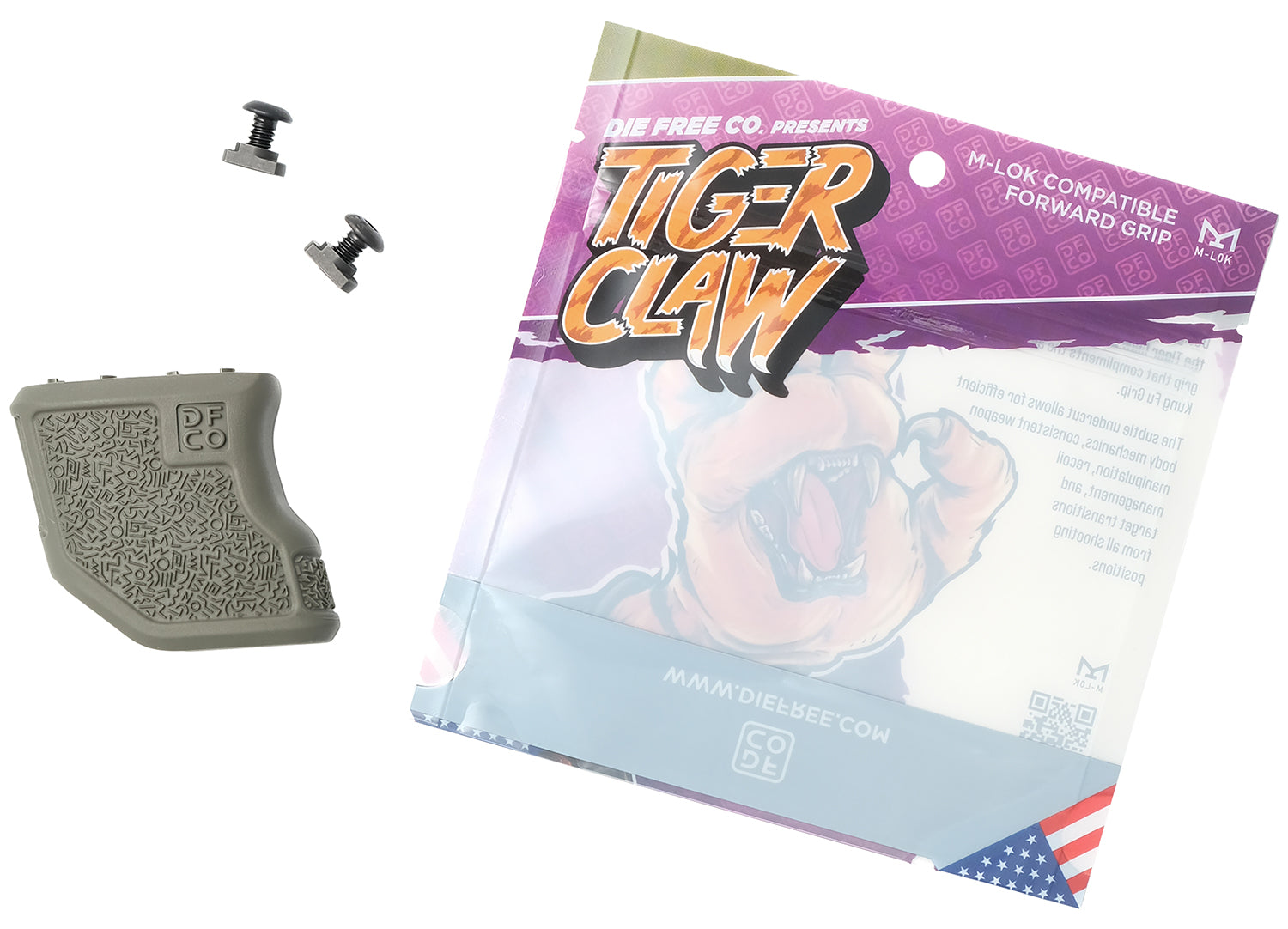 Die Free Co TCMLOKODG Tiger Claw Olive Drab Nylon Angled Fore Grip for M-Lok