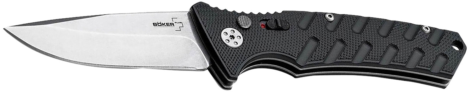 Boker Plus 01BO457 Strike Auto Pocket Knife 3.35" Drop Point Black D2 Blade Aluminum Handle