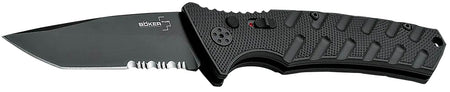 Boker Plus 01BO458 Strike Auto Pocket Knife 3.35" Tanto Serrated Black D2 Blade Aluminum Handle