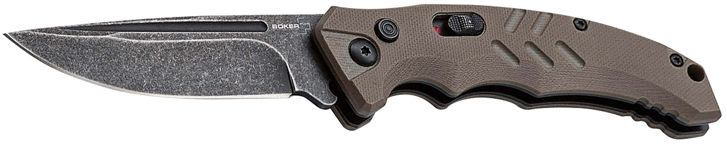 Boker Plus 01BO483 Intention II Folding Auto Knife Drop Point Plain D2 Blade Brown G10 Handle