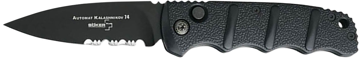 Boker Plus 01KALS100 Kalashnikov 3.35" Drop Point Plain/Serrated Black D2 Blade Aluminum Handle