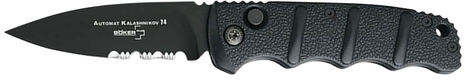 Boker Plus 01KALS100 Kalashnikov 3.35" Drop Point Plain/Serrated Black D2 Blade Aluminum Handle