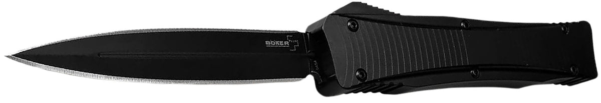 Boker Plus 06EX244 OTF Dagger 3.39" Double Edge Plain Black D2 Steel Blade Aluminum Handle