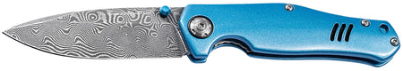 Boker 111101DAM 3.15" Drop Point Damascus Blade Blue Aluminum Handle Folding Knife