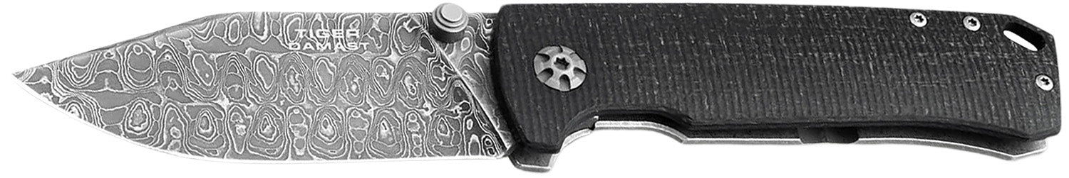 Boker 111103DAM Tiger-Damast Pocket Knife 3.35" Damascus Blade Micarta Handle
