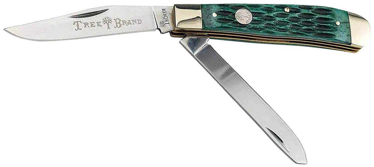 Boker 110831 Trapper 2.0 Pocket Knife D2 Steel Clip Point/Spey Blade Green Jigged Bone Handle