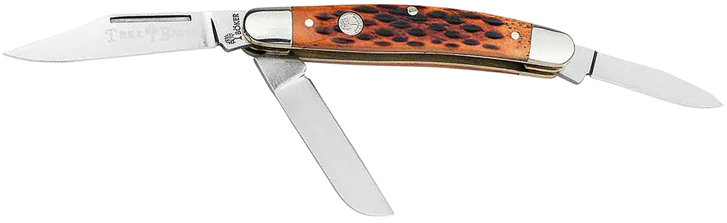 Boker 110852 Stockman Traditional Medium Pocket Knife D2 Steel Clip/Sheepsfoot/Spey Blade Brown Jigged Bone Handle