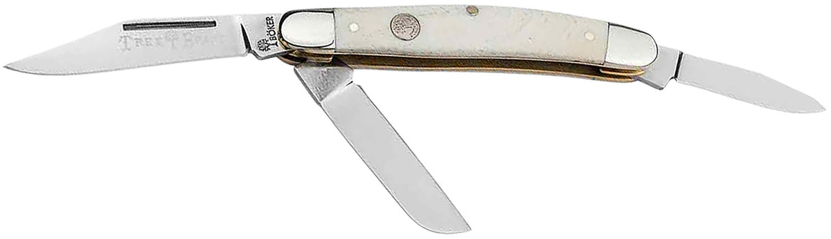 Boker 110854 Stockman Traditional Medium Pocket Knife D2 Steel Clip/Sheepsfoot/Spey Blade Smooth White Bone Handle