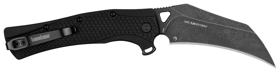 Kershaw 1423 Dawnstar Tactical Folding Knife 3.50" Hawkbill Blackwash 8Cr13MoV Blade, Black Textured GFN Handle