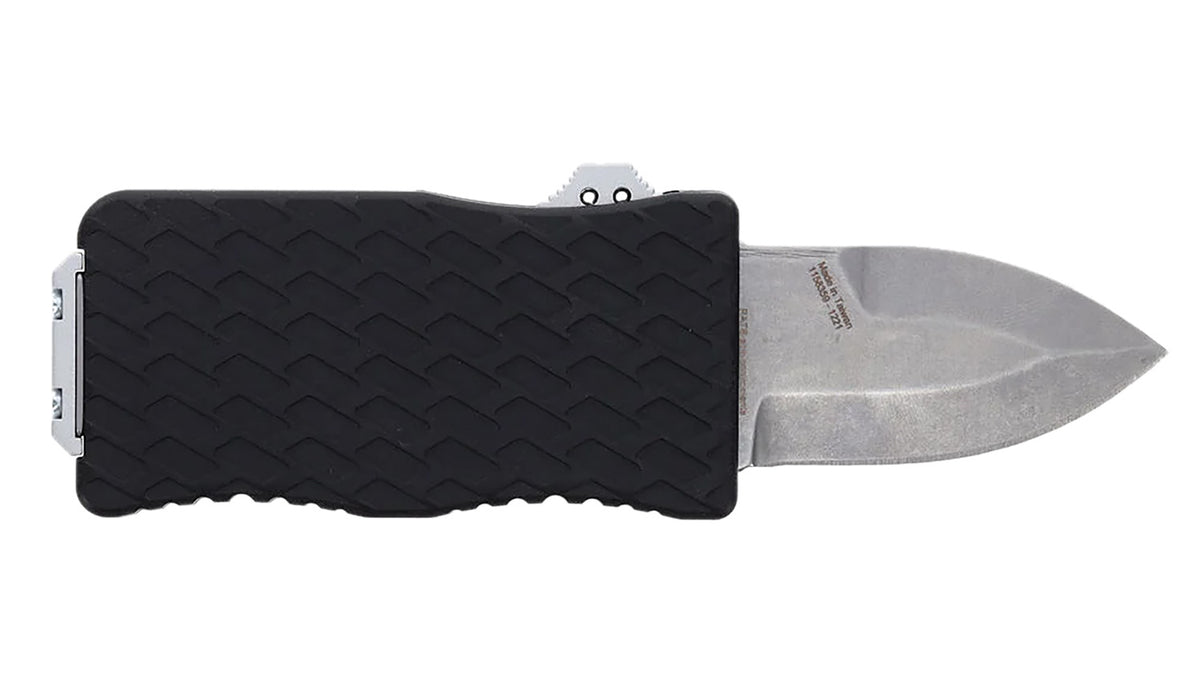 Schrade Uproar Automatic Mini 1.90" OTF Dagger Plain Satin D2 Steel Blade Black Textured Aluminum Handle