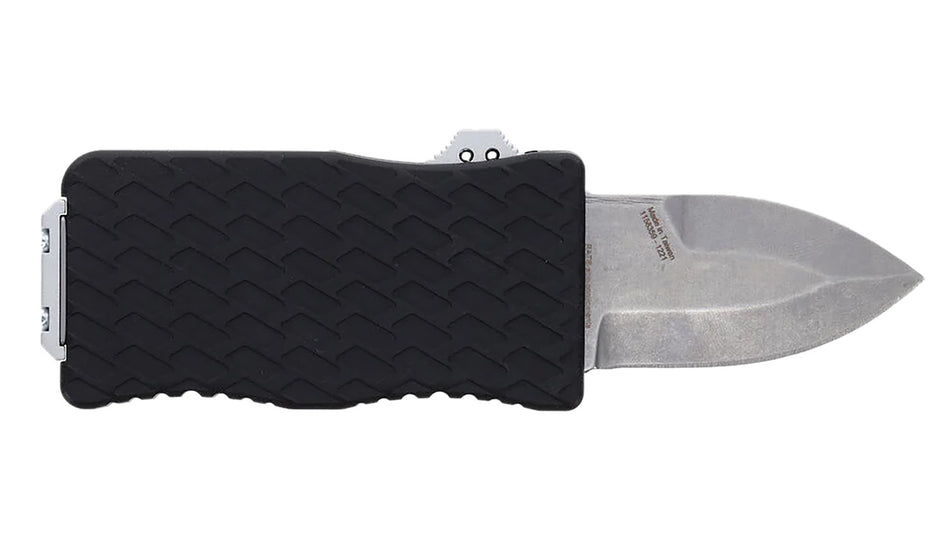 Schrade Uproar Automatic Mini 1.90" OTF Dagger Plain Satin D2 Steel Blade Black Textured Aluminum Handle