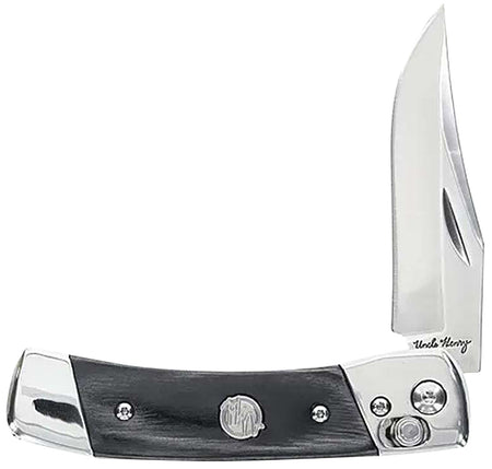Uncle Henry 1222001 Smokey 2.90" Folding Knife, 7Cr17MoV SS Blade, Black/SS Wood Laminate Handle
