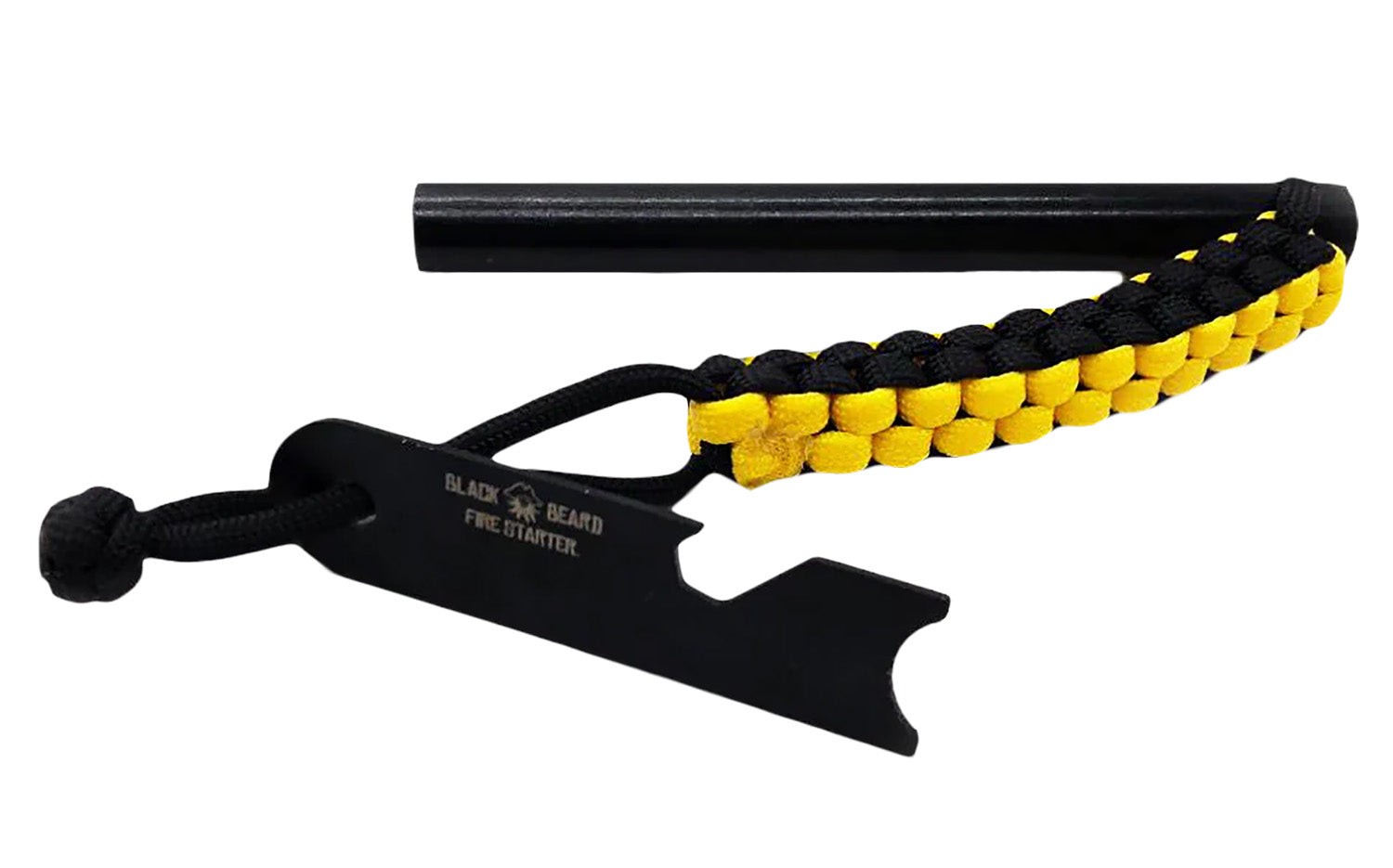 Black Beard Fire Starters FR Ferro Rod Black/Yellow 5" Rod with 5' Paracord 20000 Strikes