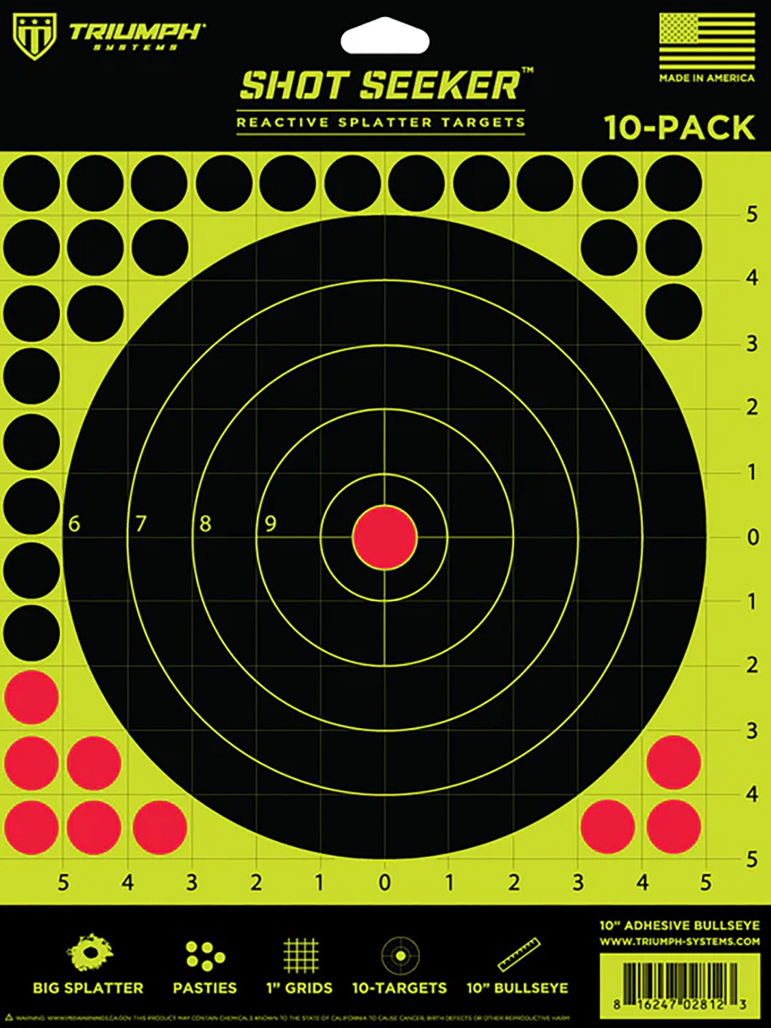 Triumph Systems Shot Seeker Self-Adhesive Black/Yellow/Red Paper Targets 10 Pack (090010002)
