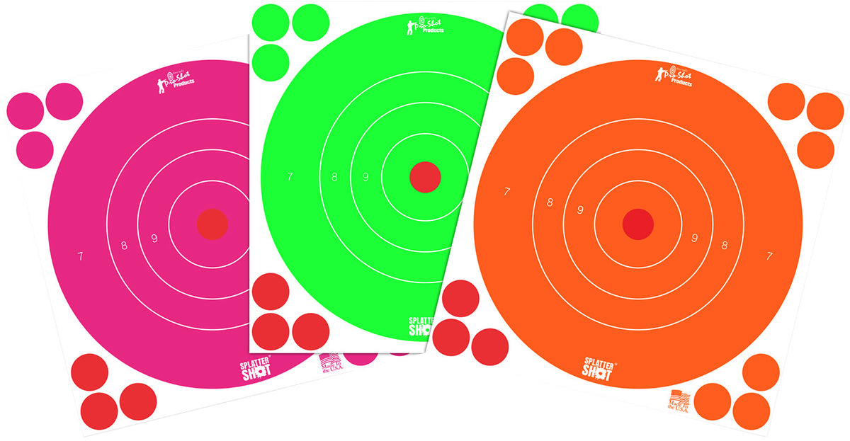 Pro-Shot 8BFL6COMBO SplatterShot 8" Bullseye Self-Adhesive Targets Orange/Pink/Green Combo 6 Pack