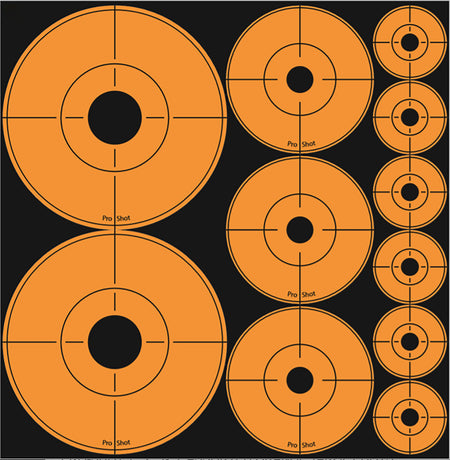 Pro-Shot ASSORTEDDOT Peel and Stick Assorted Target Dots Black/Orange 10 Pack
