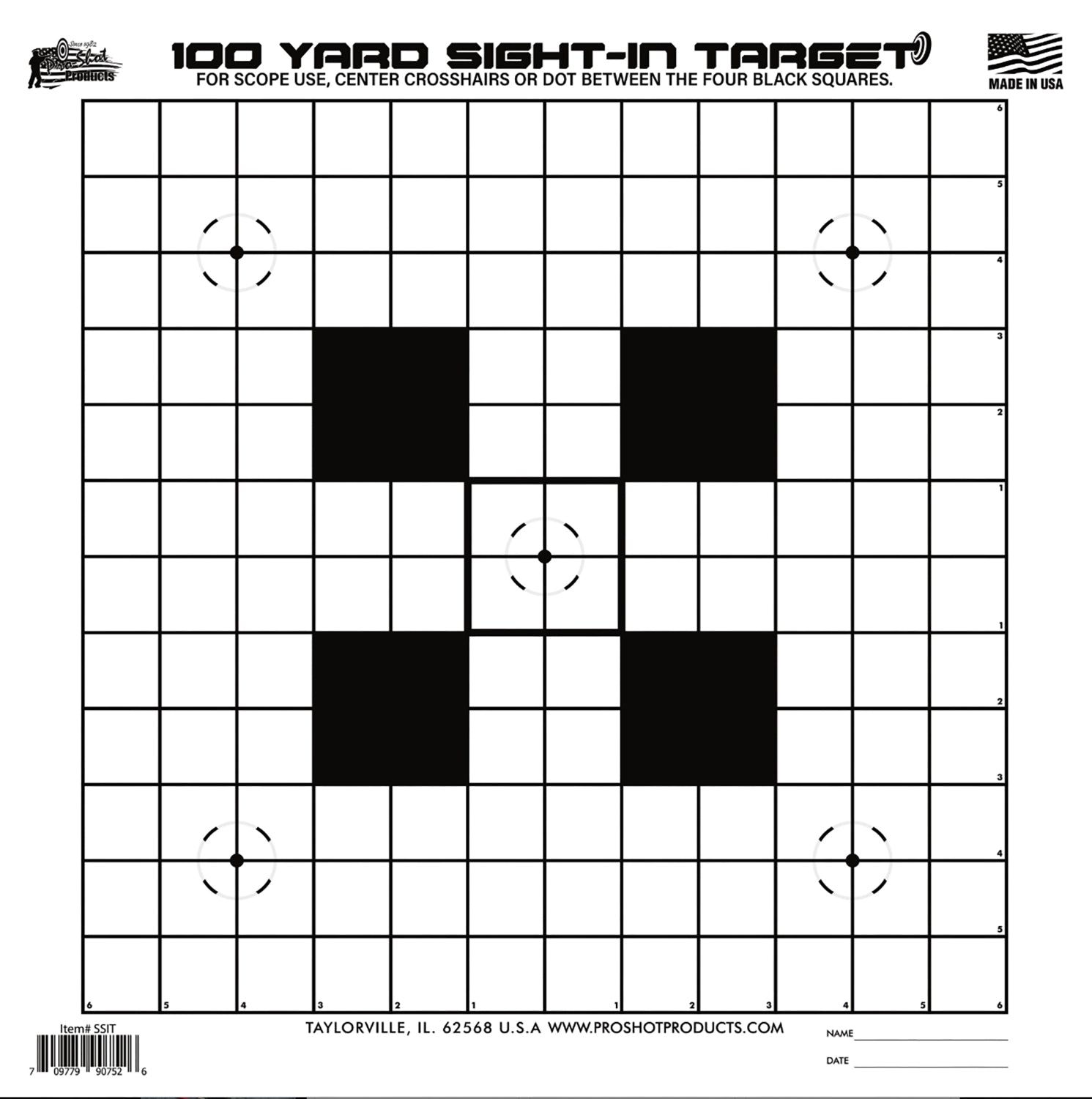 Pro-Shot SSIT12PK Sight-In Hanging Heavy Paper Targets 100yds 14"x14" Black/White 12 Pack