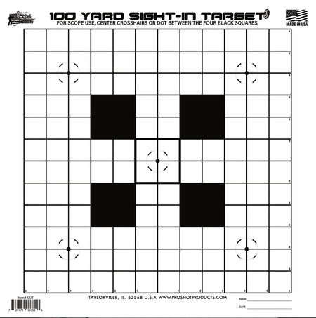 Pro-Shot SSIT12PK Sight-In Hanging Heavy Paper Targets 100yds 14"x14" Black/White 12 Pack