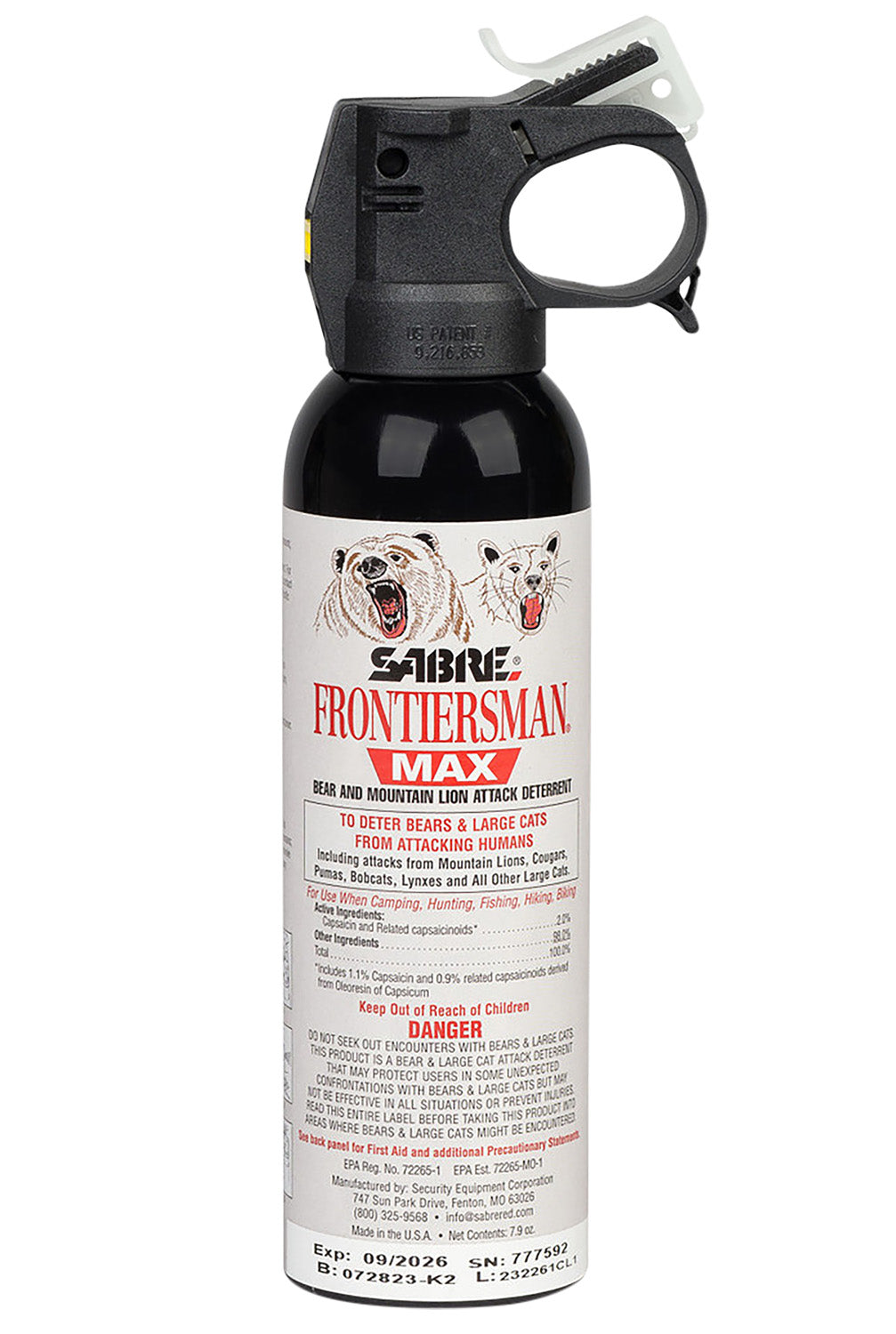 Sabre FBADX03 Frontiersman Bear & Mountain Lion Spray Capsaicinoids 7.90oz 40ft Range