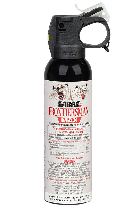 Sabre FBADX03 Frontiersman Bear & Mountain Lion Spray Capsaicinoids 7.90oz 40ft Range