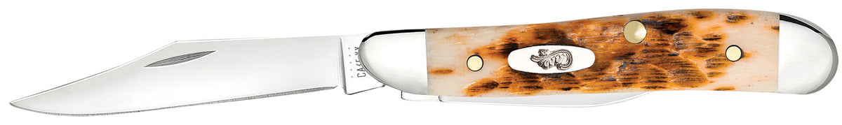 Case 00045 Peanut Folding Knife 2.10"/1.53", Tru-Sharp SS Clip Point/Pen Blades, Peach Seed Jigged Amber Bone Handle