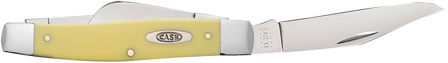 Case 00203 Large Stockman Folding Knife with Clip Point/Spey Blades, Tumble Polish Carbon Steel, Yellow Synthetic Handle