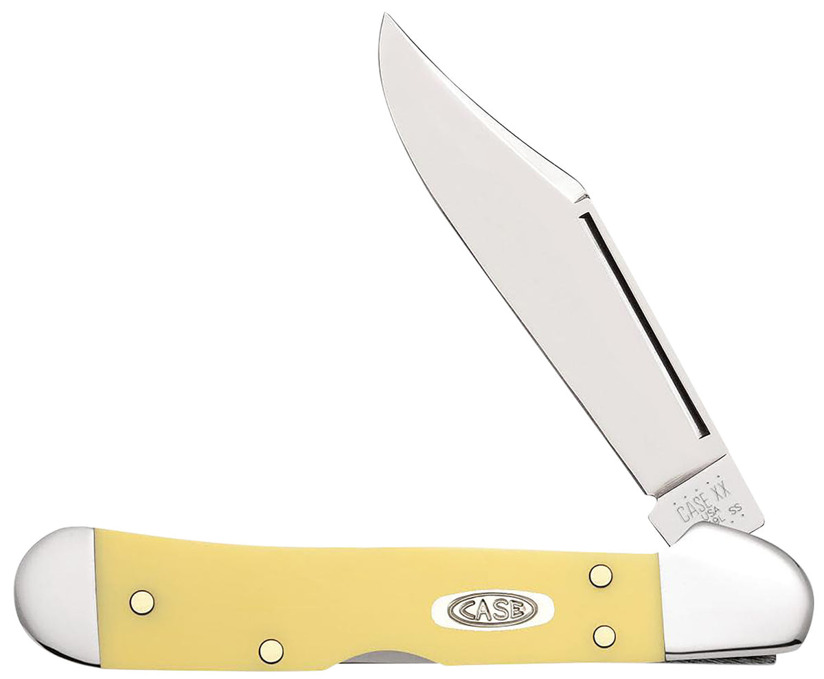 Case 30116 Mini CopperLock Folding Knife 2.72" Clip Point, Mirror Polished Carbon Steel, Yellow Synthetic Handle