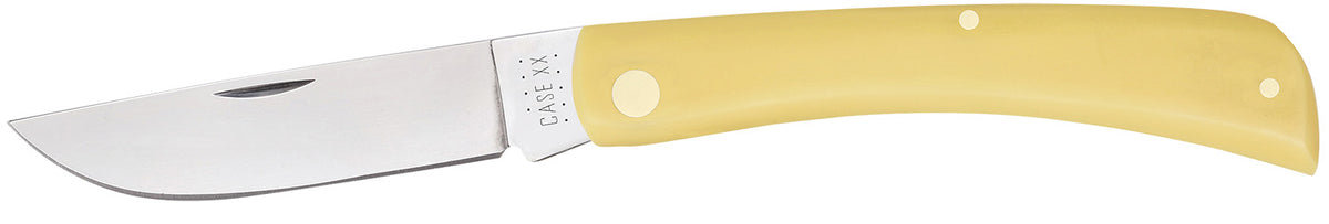 Case 00038 Sod Buster Folding Knife, Skinner Blade, Tumble Polish Carbon Steel, Yellow Synthetic Handle