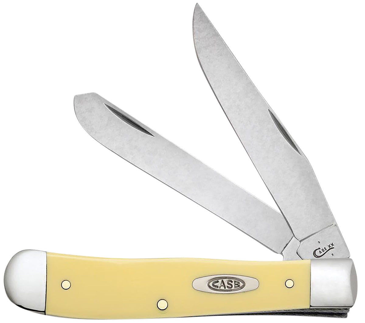 Case 30114 Trapper Folding Knife, Clip Point/Spey Mirror Polished Carbon Steel Blades, Yellow Synthetic Handle