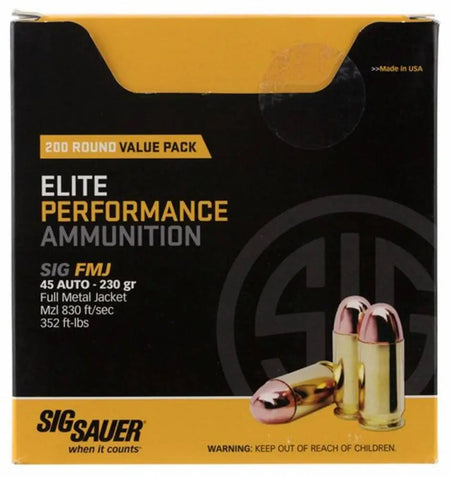 Sig Sauer ELITE PERFORMANCE BA FMJ FMJ Training,Target .45 ACP/Auto 230 gr FMJ ammo