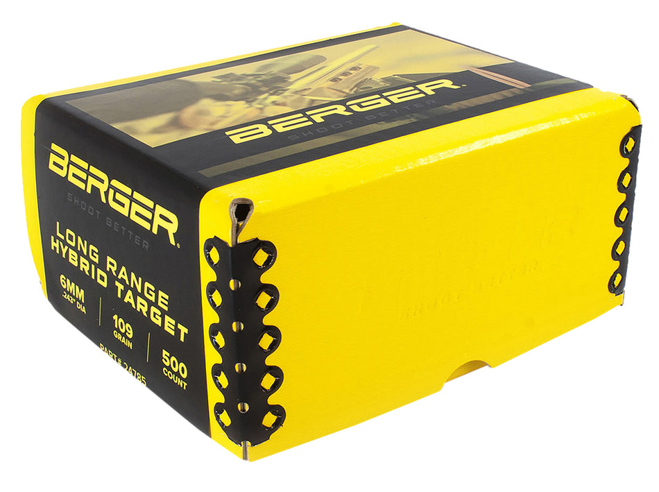 Berger 6mm 109gr LR Hybrid Target Match Grade Reloading Bullets 500/Box