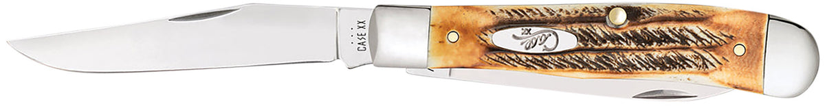 Case 03573 Trapper 3.25" Folding Knife, Clip/Spey Tru-Sharp SS Blades, Burnt Dark Amber BoneStag Handle
