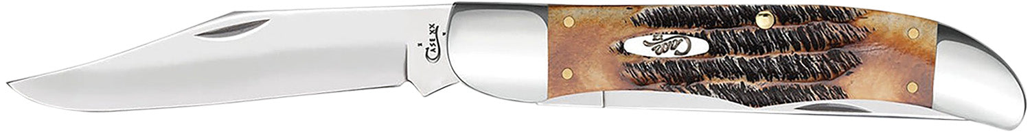 Case 03574 Folding Hunter 4.10" Knife, Tru-Sharp SS Clip Blade, Burnt Dark Amber BoneStag Handle