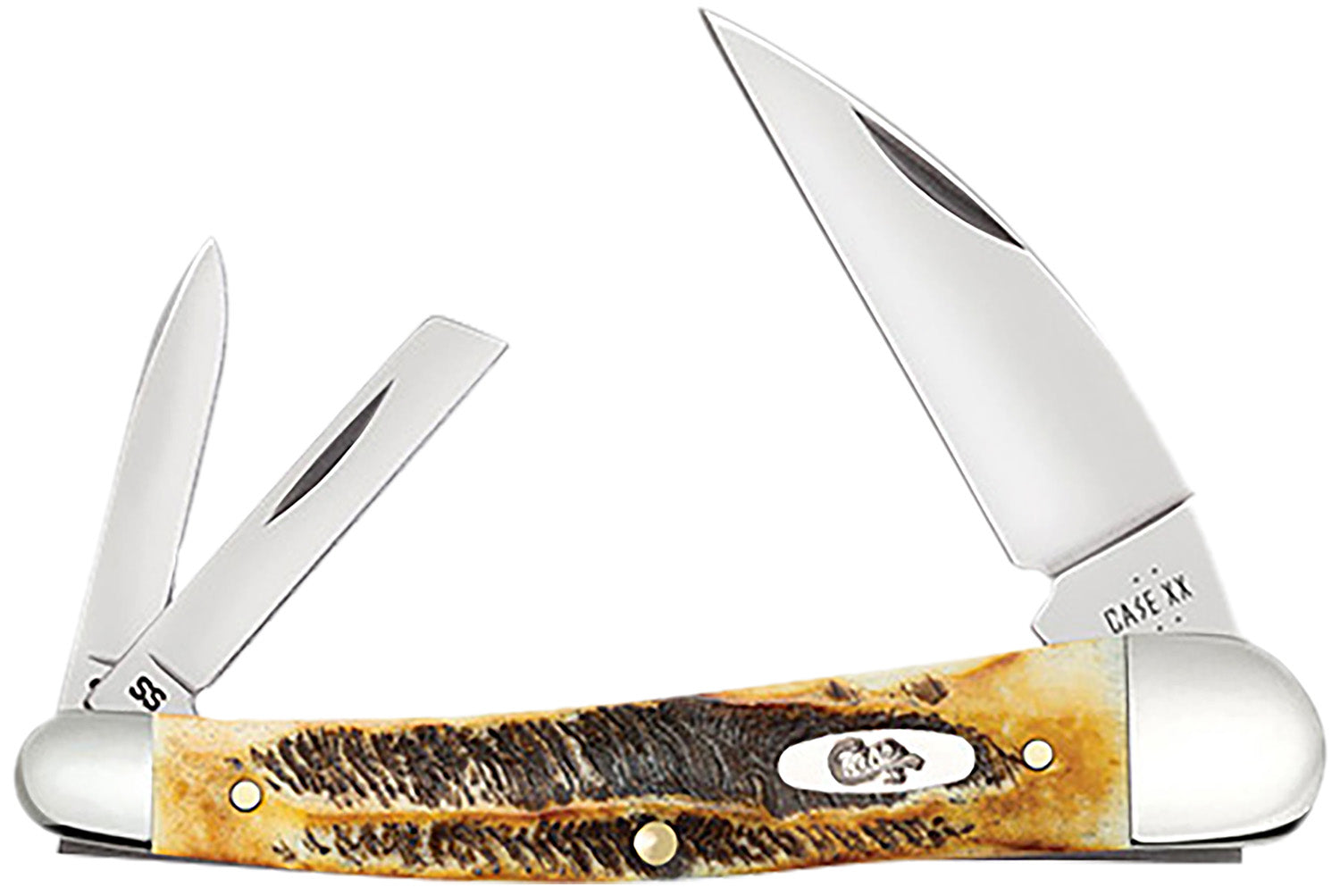 Case 65347 Seahorse Whittler Folding Knife, Coping/Pen/Wharncliffe Tru-Sharp SS Blades, Burnt Dark Amber BoneStag Handle