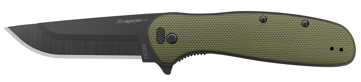 Outdoor Edge Razor VX2 VX230CC 3" Folding Plain 420J2 SS Blade Knife, Green Handle